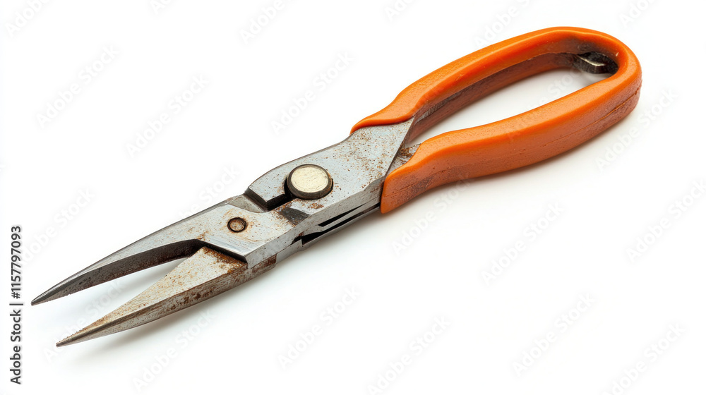 Rusty orange-handled shears isolated on white. Rusty orange-handled shears isolated on white.