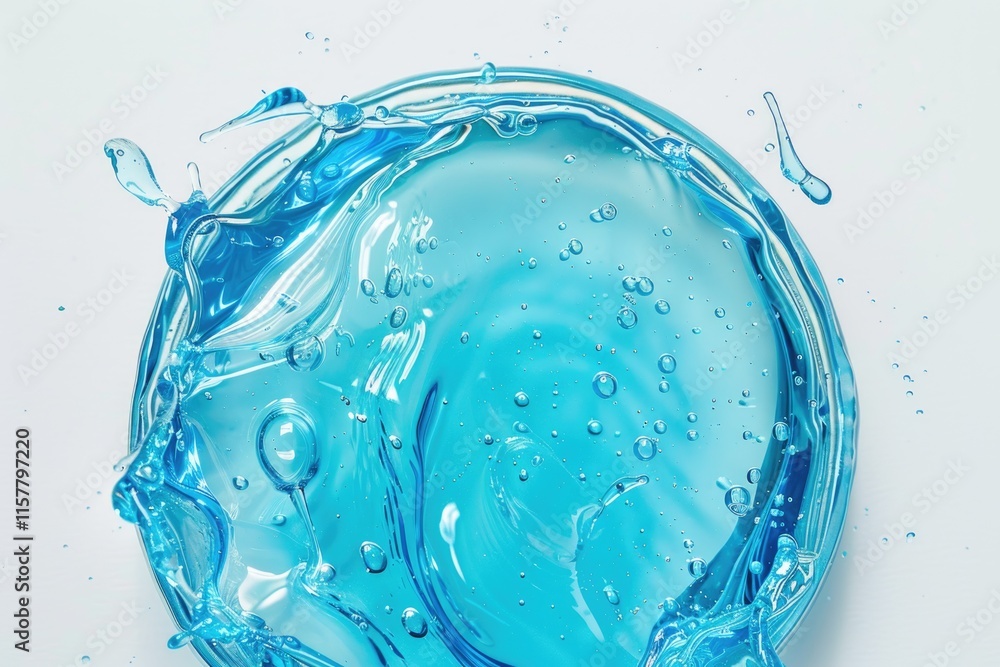 Fototapeta premium Blue serum toner drop on white background with glycerin gel moisturizer.