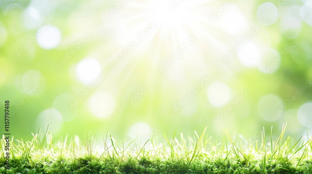 Bright Natural Background with Green Grass and Sunlight Shining Through Bright Natural Background with Green Grass and Sunlight Shining Through