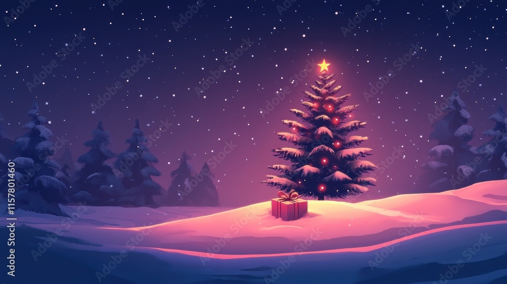 Christmas tree decoration winter wonderland digital art snowy landscape cozy atmosphere holiday spirit Christmas tree decoration winter wonderland digital art snowy landscape cozy atmosphere holiday spirit