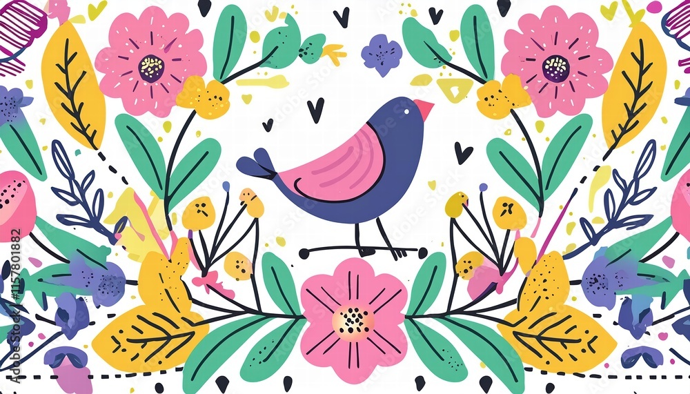 Vibrant Floral Geometry A Playful Fusion of Bright Colors and Linear Designs in a Simple Flat Style, Perfect for Modern Decor and Artistic Inspiration Vibrant Floral Geometry A Playful Fusion of Bright Colors and Linear Designs in a Simple Flat Style, Perfect for Modern Decor and Artistic Inspiration