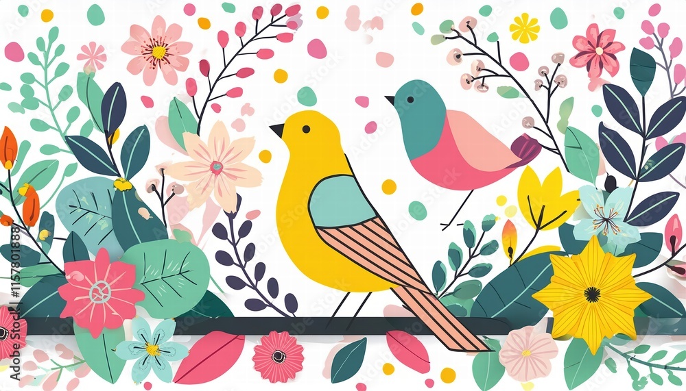 Vibrant Flat Geometric Design with Linear Elements and Decorative Flowers A Colorful Artwork Celebrating Natures Beauty and Modern Aesthetics in Bright and Cheerful Hues Vibrant Flat Geometric Design with Linear Elements and Decorative Flowers A Colorful Artwork Celebrating Natures Beauty and Modern Aesthetics in Bright and Cheerful Hues