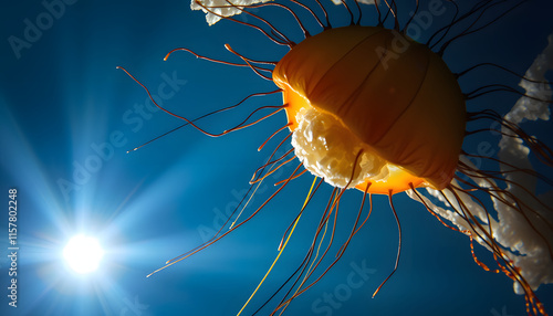 underwater photos of atlantic sea nettle jellyfish chrysaora quinquecirrha, dramatic. isolated with white highlights photo