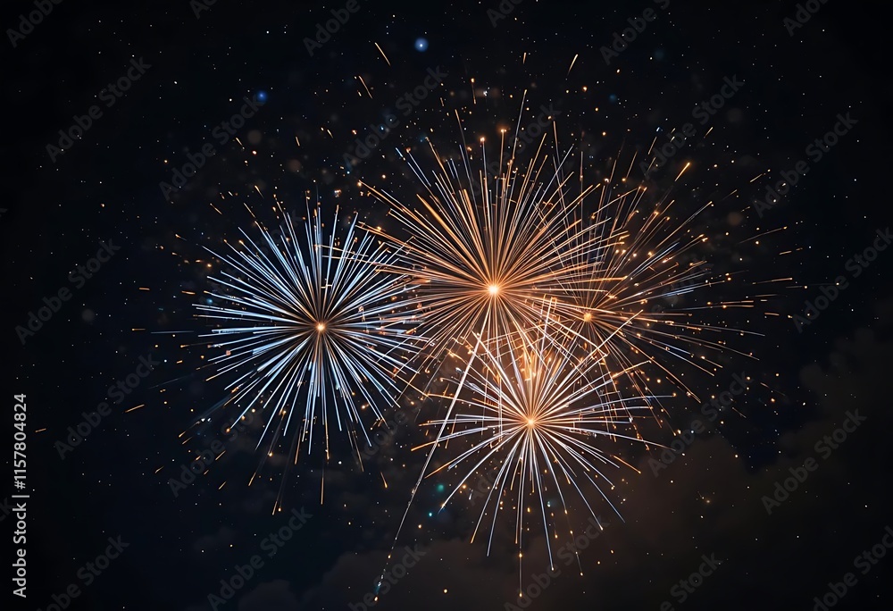Fototapeta premium Vibrant Fireworks Explode Against a Dark Night Sky