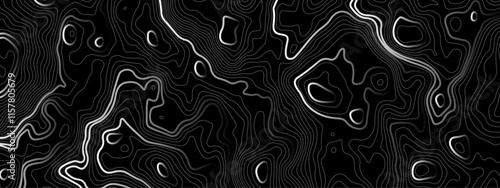 The black grey on white contours vector topography stylized height of the lines. The concept of a conditional geography scheme and the terrain path. Ultra wide. Map vector terrain Illustration.