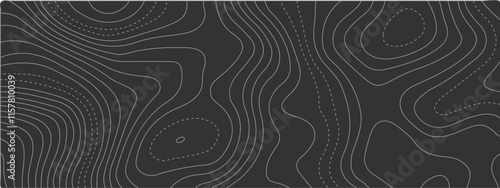 The black grey on white contours vector topography stylized height of the lines. The concept of a conditional geography scheme and the terrain path. Ultra wide. Map vector terrain Illustration.