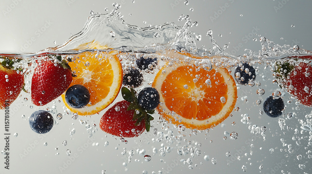 Fresh Fruits Splashing in Water Fresh Fruits Splashing in Water