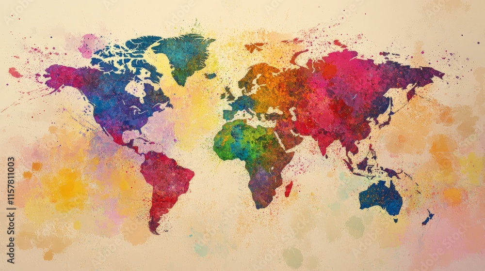 Naklejka premium Vibrant World Map with Bold Colors and Design