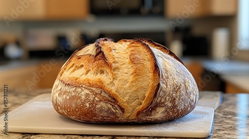 National Sourdough Bread Day Artisan sourdough bread loaf on kitchen countertop for rustic home baking inspiration photo