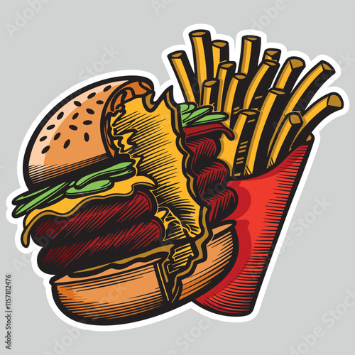 illustration of a fast food hamburger sticker for entrepreneurship