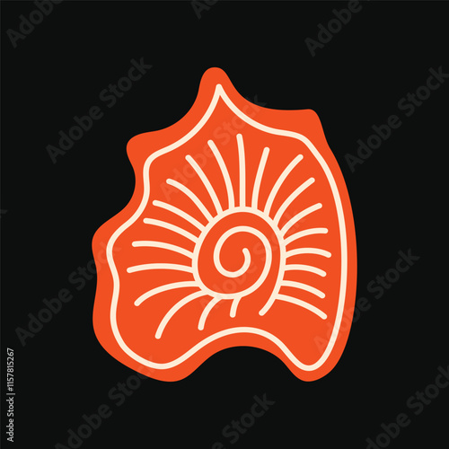 Bold red seashell with a flowing spiral pattern in a flat vector style photo