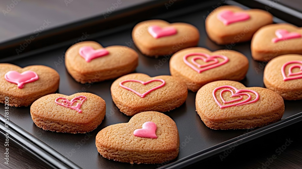 Baking heart-shaped cookies for valentine's day cozy kitchen food photography warm environment close-up love concept Baking heart-shaped cookies for valentine's day cozy kitchen food photography warm environment close-up love concept