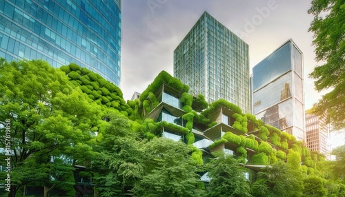 Innovative Modern EcoFriendly Building Architecture A Sustainable Urban Concept Integrating Nature with Trees for a Greener Cityscape and Enhanced Living Experience photo