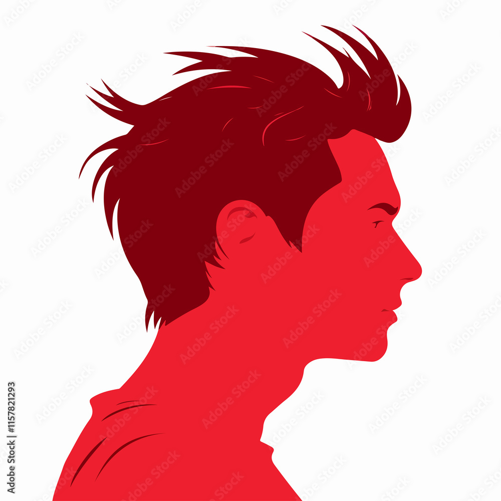 Professional red silhouette side view of a man without a face