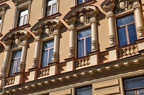 A fragment of the facade of a 19th-century Eclectic building. Saint-Petersburg
