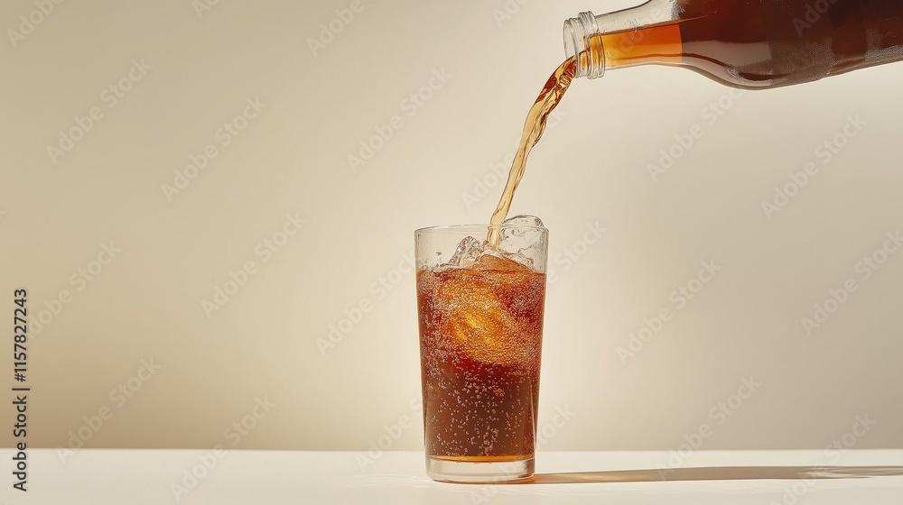 Generative AI of Fizzy Cola Pouring into Frosted Glass for Social Media Marketing, Restaurant Promotions, and Product Lifestyle Content