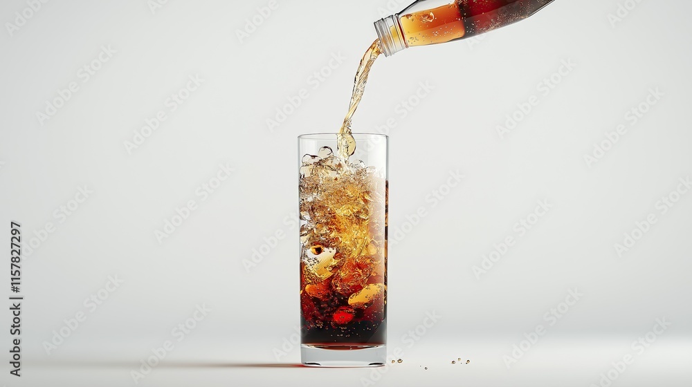 Generative AI of Dynamic Soda Pour into Tall Glass for Professional Studio Photography, Modern Beverage Marketing, and Commercial Content Creation