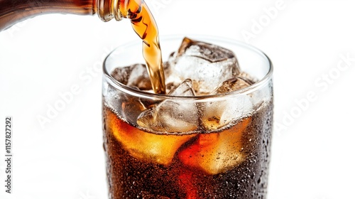 Obraz na płótnie Generative AI of Cola Pouring Over Ice Cubes Close-Up for Premium Beverage Photography, Restaurant Menu Marketing, and Commercial Drink Advertising w salonie