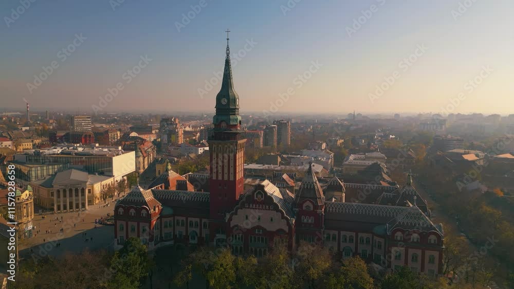 Subotica City Hall - aerial view from drone Subotica City Hall - aerial view from drone