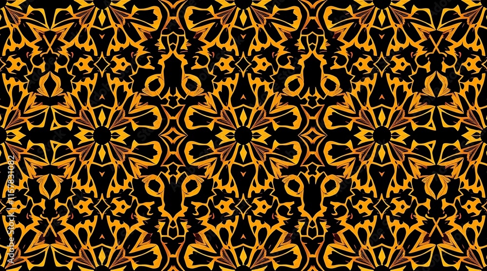Golden Geometric Pattern: A mesmerizing kaleidoscope of gold and black, this intricate geometric pattern evokes a sense of luxury, tradition, and intricate beauty. Perfect for backgrounds. Golden Geometric Pattern: A mesmerizing kaleidoscope of gold and black, this intricate geometric pattern evokes a sense of luxury, tradition, and intricate beauty. Perfect for backgrounds.