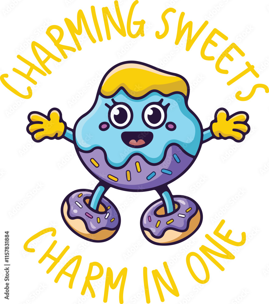Fototapeta premium Colorful Cartoon Sweets Logo with Playful Mascot for Bakery and Confectionery Branding,cartoon branding, confectionery logo, donut character