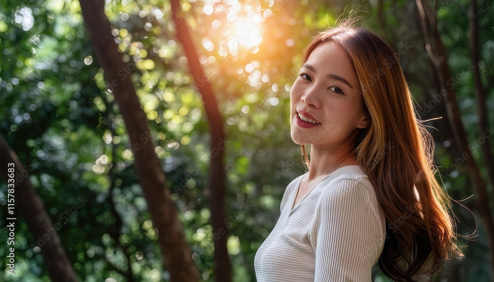 Radiant Joy A Portrait of a Woman Embraced by Sunlight and Natures Beauty, Capturing the Essence of Happiness and Serenity in Every Smile Radiant Joy A Portrait of a Woman Embraced by Sunlight and Natures Beauty, Capturing the Essence of Happiness and Serenity in Every Smile