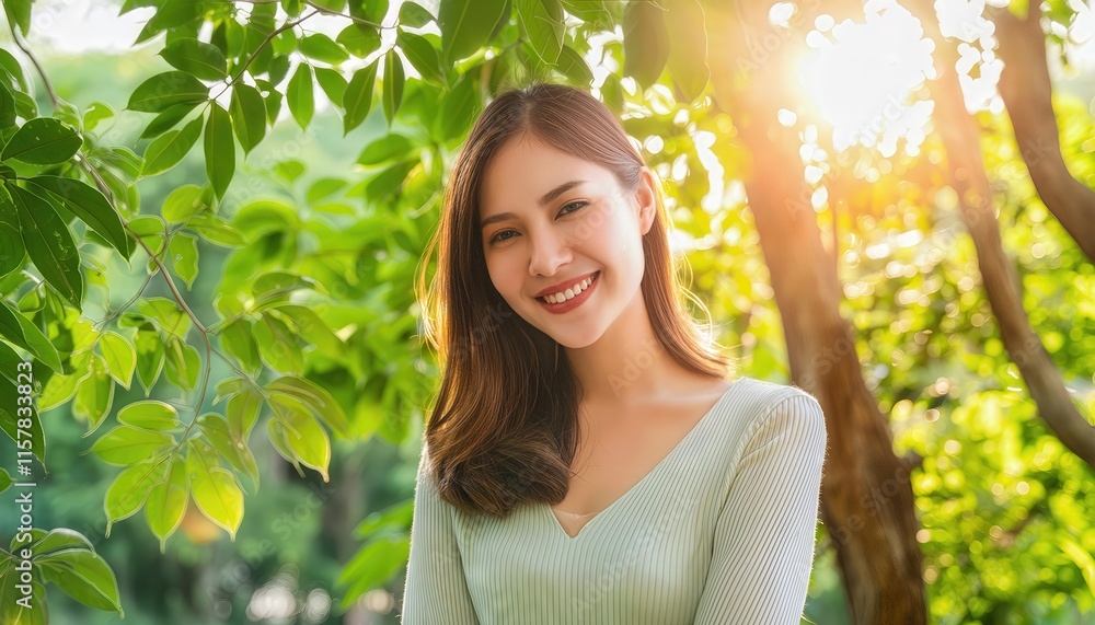 A Portrait of Joy A Woman Embracing Natures Beauty with Sunlight Flare, Capturing the Essence of Happiness in a Serene Outdoor Setting A Portrait of Joy A Woman Embracing Natures Beauty with Sunlight Flare, Capturing the Essence of Happiness in a Serene Outdoor Setting