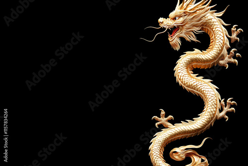 Majestic Golden Dragon in 3D Render with Alpha Path for Artistic and Creative Use photo