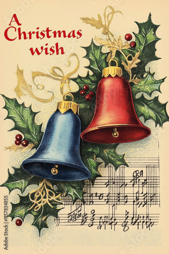 Christmas greeting card with illustration of bells and with the text 