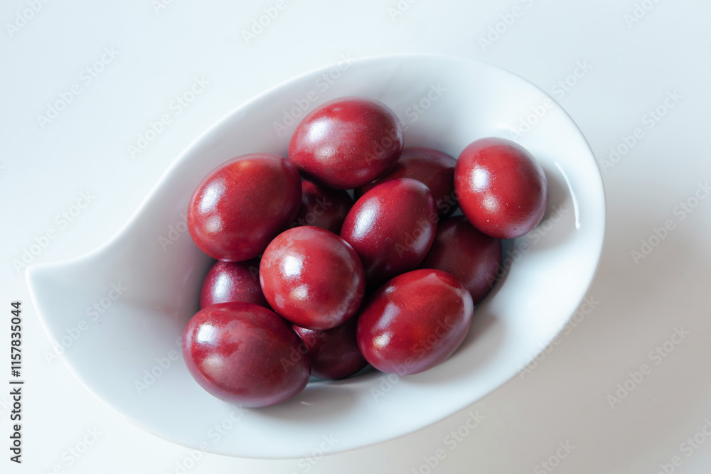 Traditional red easter eggs. Chicken eggs are painted red. High quality photo Traditional red easter eggs. Chicken eggs are painted red. High quality photo