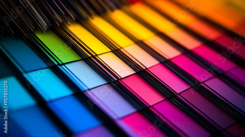 A colorful palette of paint with a rainbow of colors