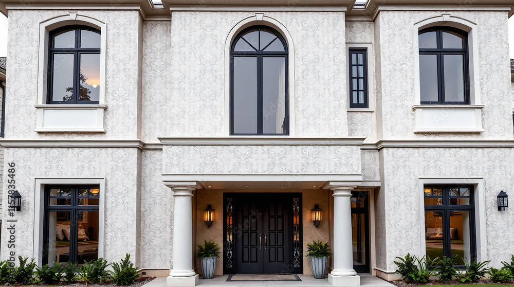 Obraz premium Three-Story House Facade with Classical Architectural Details