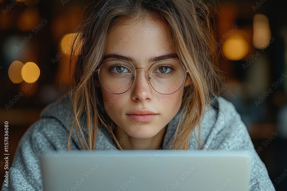At home, a young millennial woman looks at her laptop and takes notes in a notebook, acquiring new skills from online classes or masterclasses. The younger generation uses technology for education At home, a young millennial woman looks at her laptop and takes notes in a notebook, acquiring new skills from online classes or masterclasses. The younger generation uses technology for education