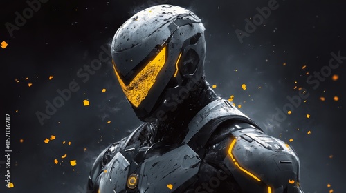 Futuristic cyborg warrior in dark background photo