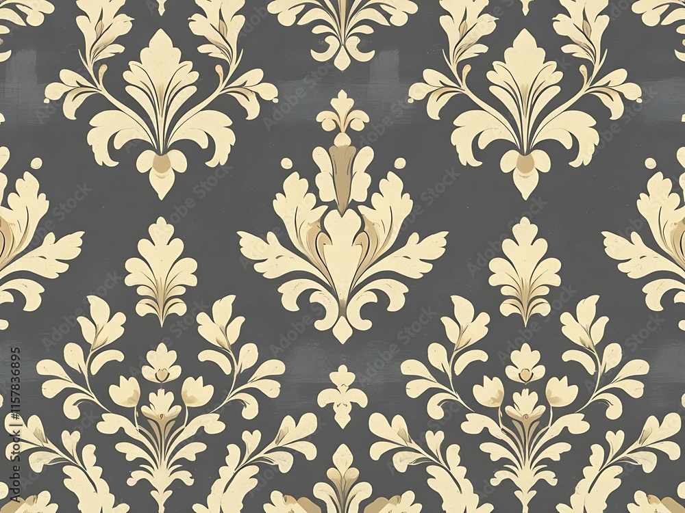 Elegant Damask Pattern Beige Gold on Dark Grey Background Elegant Damask Pattern Beige Gold on Dark Grey Background