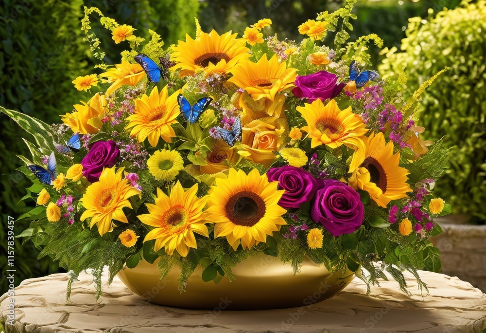 vibrant flower arrangement sunlit lawn showcasing colors textures blossoms lush outdoor setting, bouquet, bloom, colorful, composition, decorative vibrant flower arrangement sunlit lawn showcasing colors textures blossoms lush outdoor setting, bouquet, bloom, colorful, composition, decorative