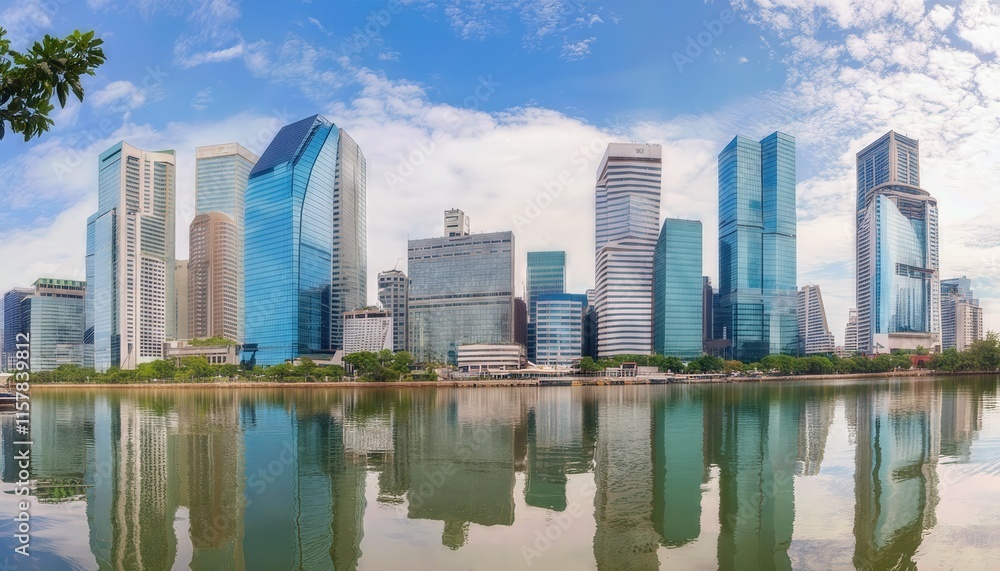 Stunning View of Reflective Skyscrapers and Modern Business Office Buildings Overlooking a Vibrant Cityscape, Showcasing Architectural Brilliance and Urban Life Stunning View of Reflective Skyscrapers and Modern Business Office Buildings Overlooking a Vibrant Cityscape, Showcasing Architectural Brilliance and Urban Life