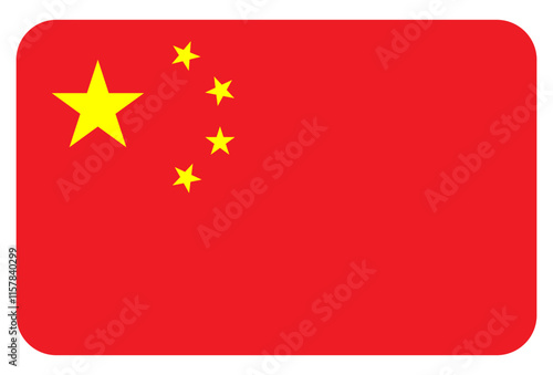 Rounded Rectangle China Flag with Red Color and Five Yellow Star