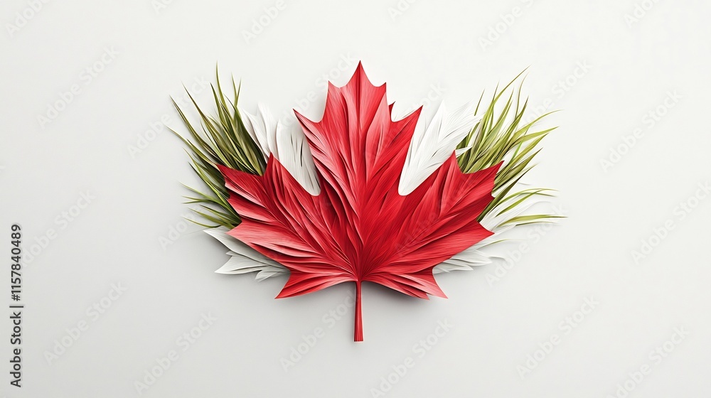 Fototapeta premium Intricately Folded Paper Canadian Maple Leaf Illustration: Patriotic Design, Minimalist Style. AI Generated
