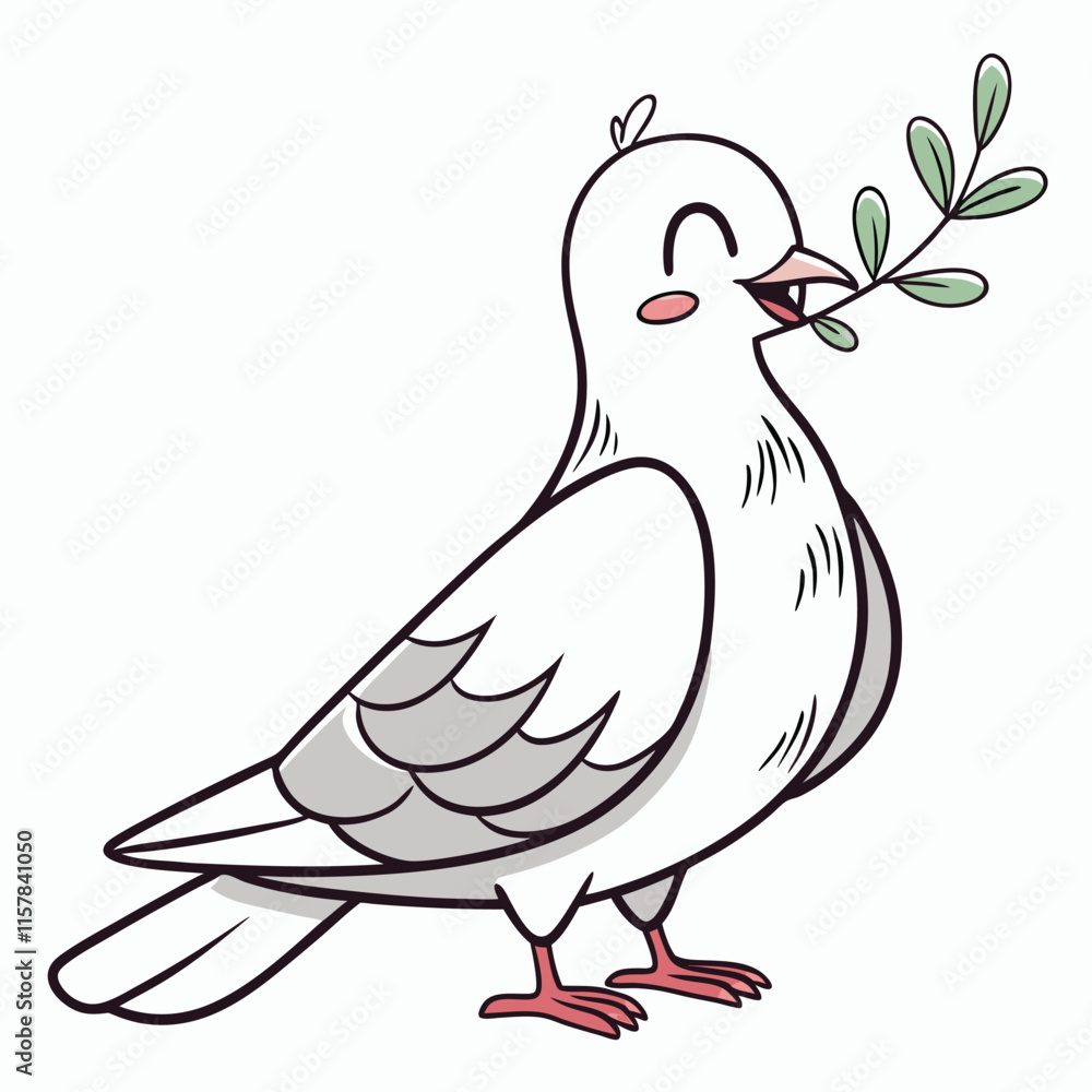 Fototapeta premium A happy dove holding a small olive branch in its beak