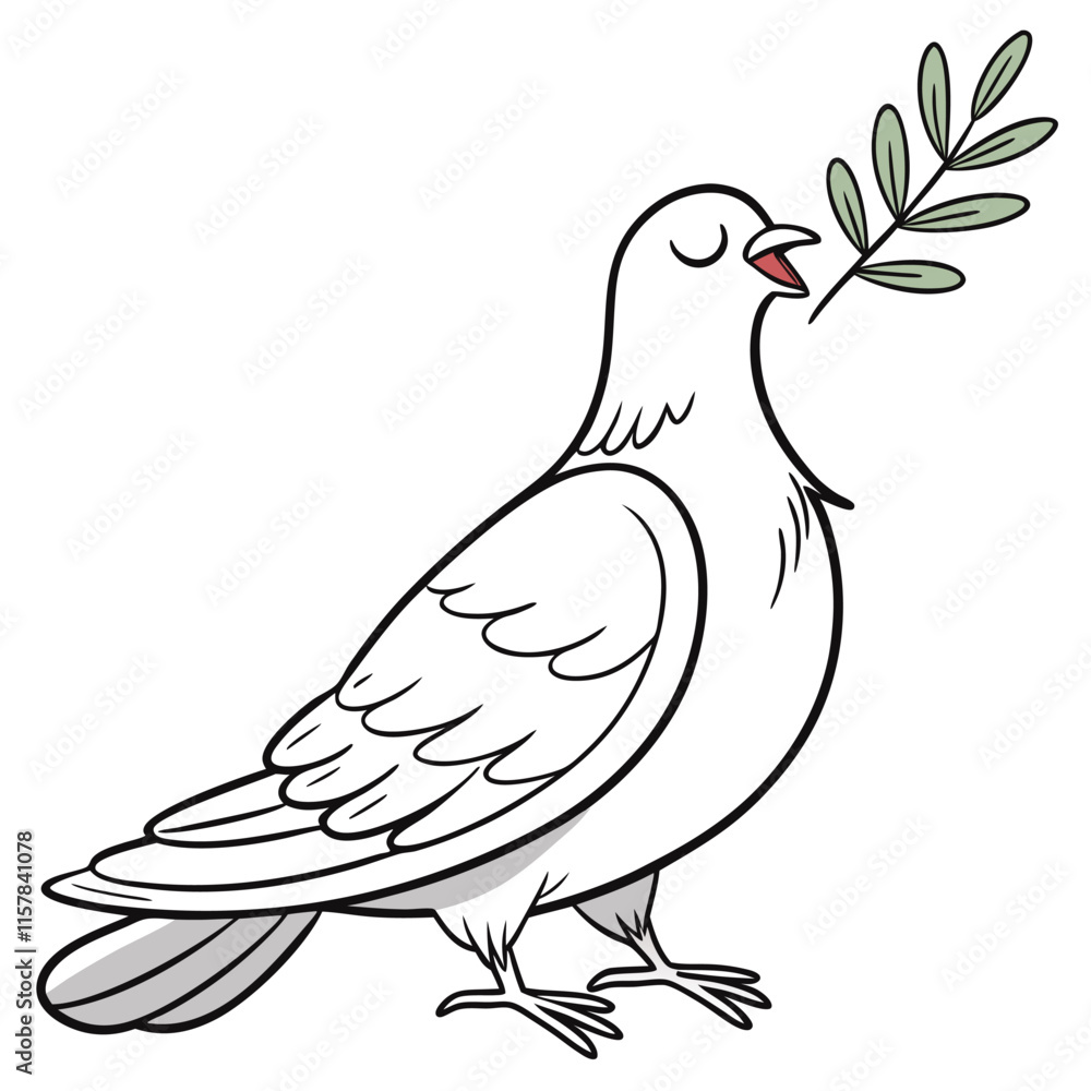 Obraz premium A happy dove holding a small olive branch in its beak Illustrator Artwork