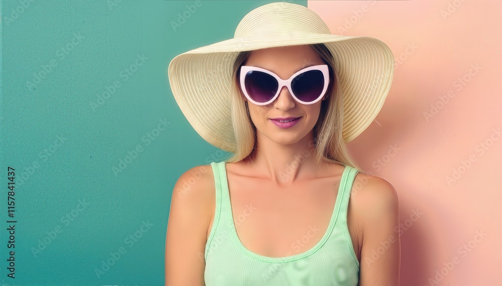 Retro Style Pastel Colors Summer Background Featuring a Fashionable Woman in Big Sunglasses A Perfect Blend of Vintage Aesthetics and Modern Chic for Your Creative Projects Retro Style Pastel Colors Summer Background Featuring a Fashionable Woman in Big Sunglasses A Perfect Blend of Vintage Aesthetics and Modern Chic for Your Creative Projects