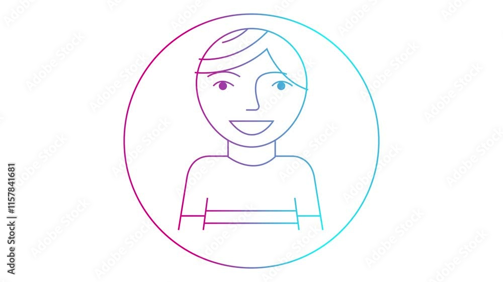 Animated pink blue linear symbol of boy is drawn. Icon of smiling man. Sign of people. Looped video. Vector illustration isolated on white background. Animated pink blue linear symbol of boy is drawn. Icon of smiling man. Sign of people. Looped video. Vector illustration isolated on white background.