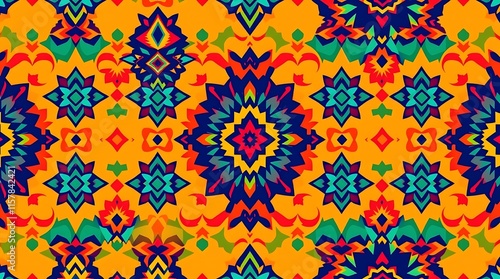 Vibrant Aztec Pattern: An eye-catching, seamless pattern featuring bold geometric shapes, intricate details, and a colorful palette reminiscent of traditional Aztec art.