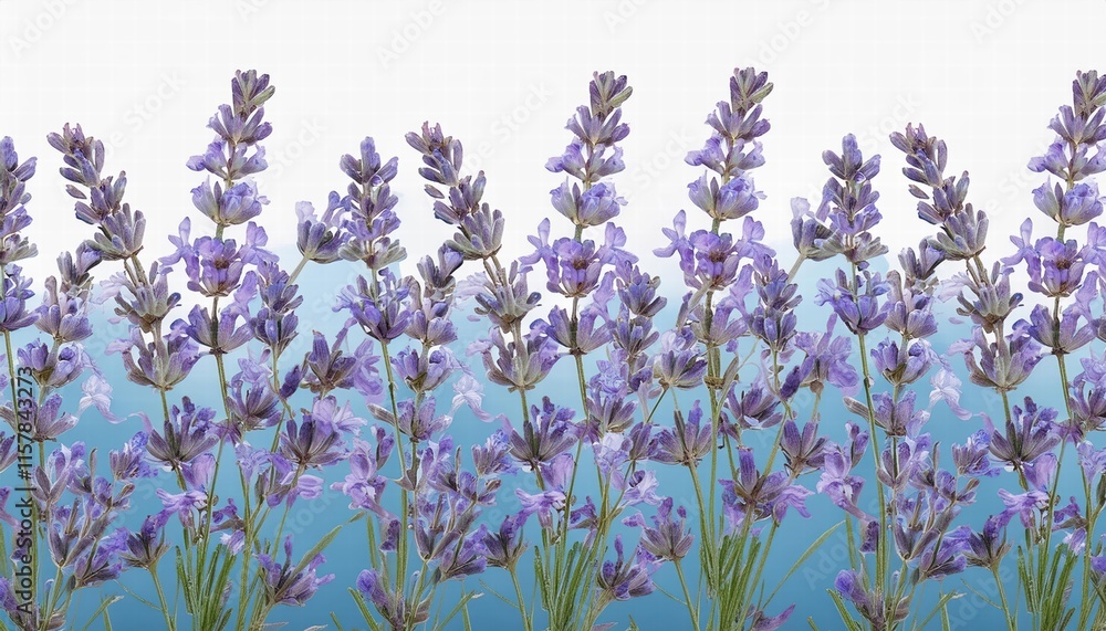 Naklejka premium Seamless Border of Tender Watercolor Lavender Flowers on Transparent Background Perfect for Invitations, Stationery, and Floral Designs