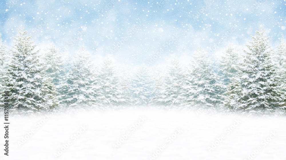 A winter night landscape with a snowy forest and fir branches A winter night landscape with a snowy forest and fir branches