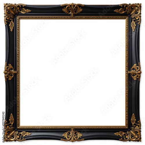 Black carved wooden frame. Carved gilded frame on isolated background, Neoclassical full picture frame 