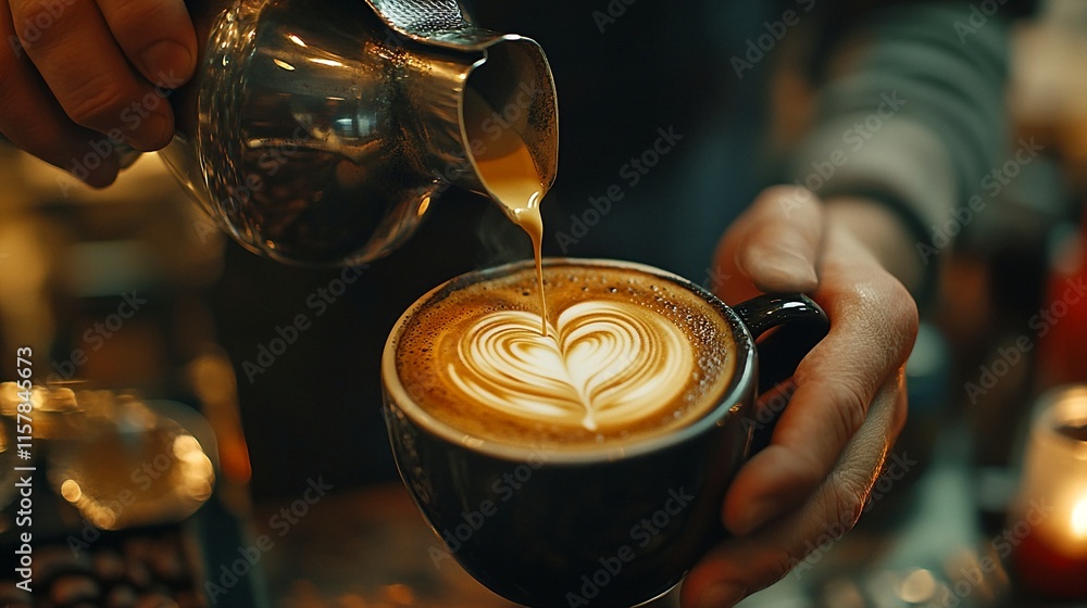 custom made wallpaper toronto digitalA barista pouring steamed milk into a cup of coffee with latte art.