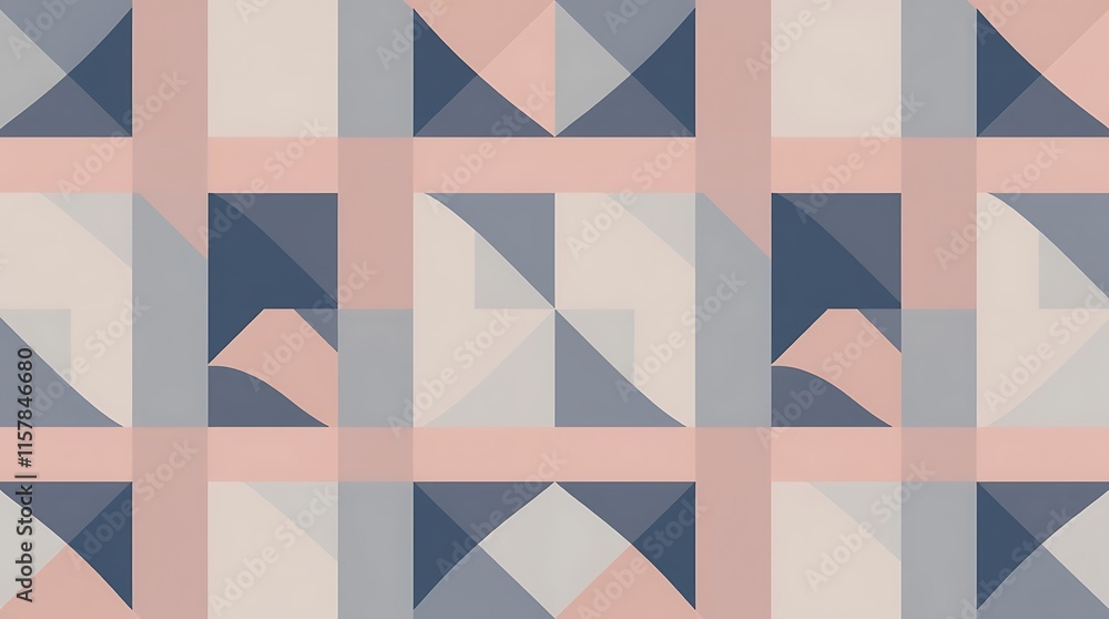 Abstract Geometric Pattern: A seamless, captivating background with a modern, minimalist feel. Composed of overlapping geometric shapes in muted tones of blue, pink, and gray. Abstract Geometric Pattern: A seamless, captivating background with a modern, minimalist feel. Composed of overlapping geometric shapes in muted tones of blue, pink, and gray.