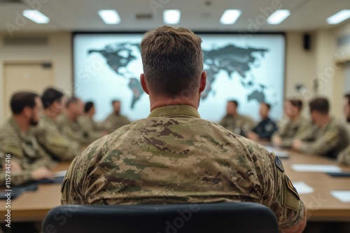 Strategic Briefing Session in Military Command Center